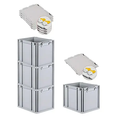 Proregal  Euroboxen-Set 4x Eurobox NextGen Economy mit Scharnierdeckel und gelben Verschlüssen