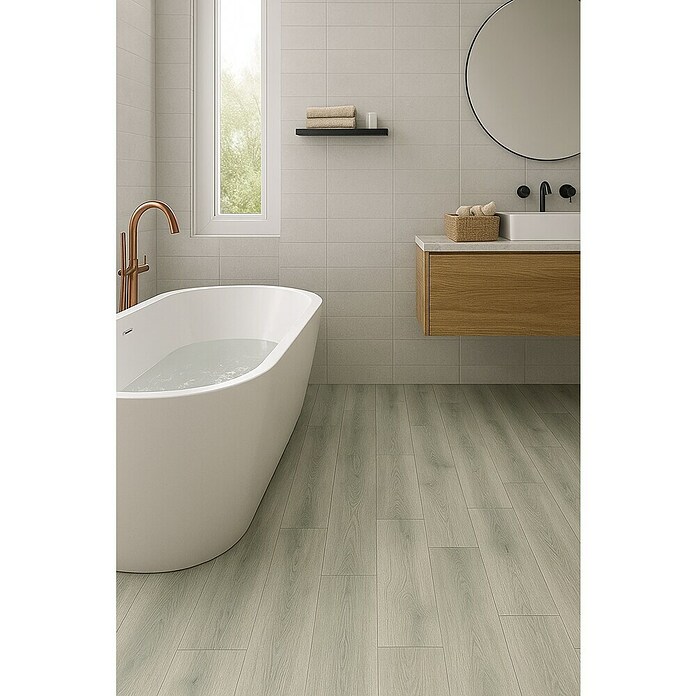 LOGOCLIC Aquaprotect Laminado Roble Silverdale (1.288 x 195 x 8 mm, Roble Silverdale, AC4, Resistente al agua) | BAUHAUS