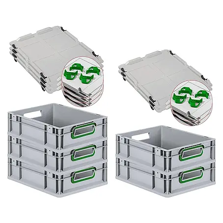 Proregal  Euroboxen-Set 5x Eurobox NextGen Color mit Auflagedeckel und Schiebeschnappverschlüsse