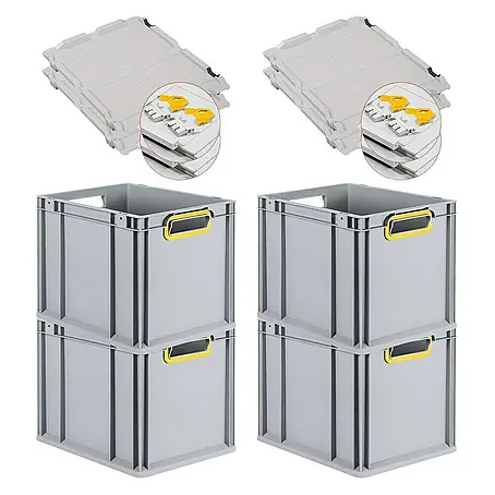 Proregal  Euroboxen-Set 4x Eurobox NextGen Color mit Scharnierdeckel und Verschlüssen