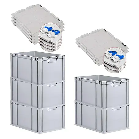 Proregal  Euroboxen-Set 5x Eurobox NextGen Economy mit Scharnierdeckel und blauen Verschlüssen