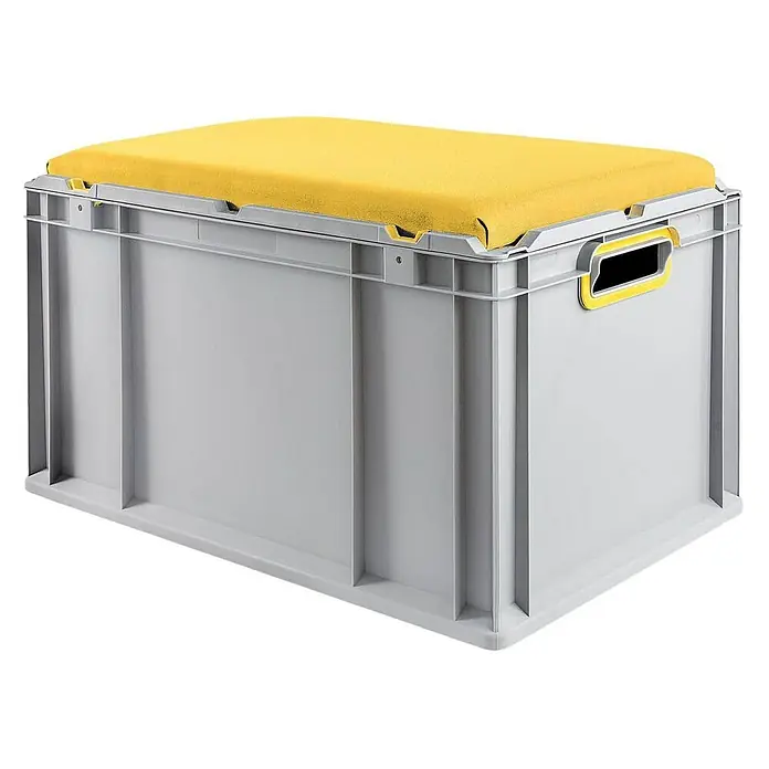 Proregal Euroboxen-Set 2x Eurobox NextGen Seat Box Gelb - L x B x H: 60 x 40 x 36,5 cm, Kunststoff, Grau, Gelb, 2 Stk. - Ein grauer Lagerbehälter mit gelbem Deckel, ideal für die Organisation und Aufbewahrung von Gegenständen im Haushalt oder Büro.
