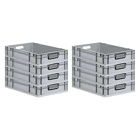 SuperSparSet 8x Eurobox NextGen Color | HxBxT 12x40x60cm | 23 Liter | Griffe schwarz offen | Glatter Boden | Grau | Eurobehälter, Transportbox, Transportbehälter, Stapelbehälter