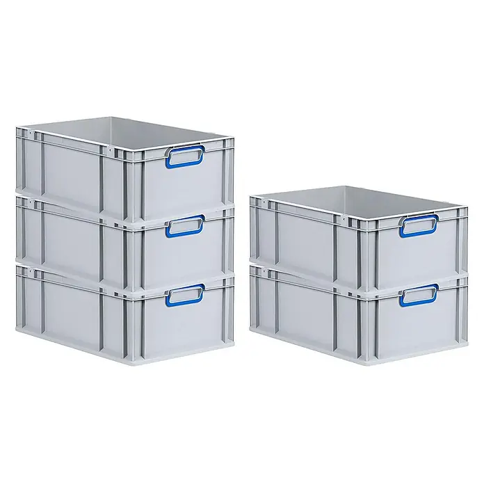 Proregal Euroboxen-Set 4x Eurobox NextGen Color - L x B x H: 60 x 40 x 22 cm, Kunststoff, Grau, Blau, 4 Stk. - Graue Lagerkästen mit blauen Griffen, stapelbar und ideal für die Organisation.