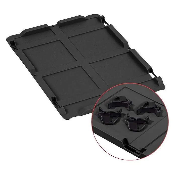 Proregal Euroboxen-Set 5x Eurobox NextGen Grip mit Auflagedeckel inkl. 4 schwarzen Verschlüssen - Kunststoff, Schwarz, 5 Stk. - Schwarze Kofferraumwanne mit Fächern und Befestigungsclips für einen organisierten Transport im Fahrzeug.