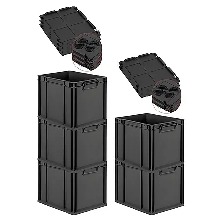 Proregal  Euroboxen-Set 5x Eurobox NextGen Grip mit Auflagedeckel inkl. 4 schwarzen Verschlüssen
