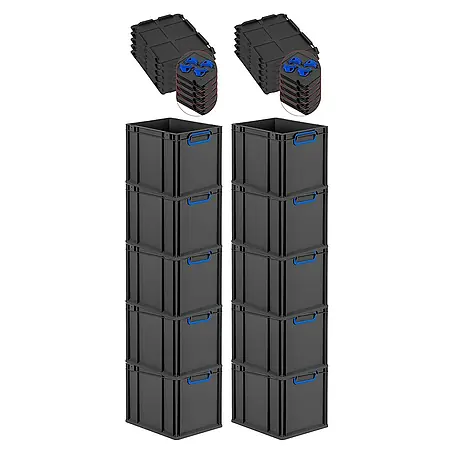 Proregal  Euroboxen-Set 10x Eurobox NextGen Color mit Auflagedeckel und Schiebeschnappverschlüsse