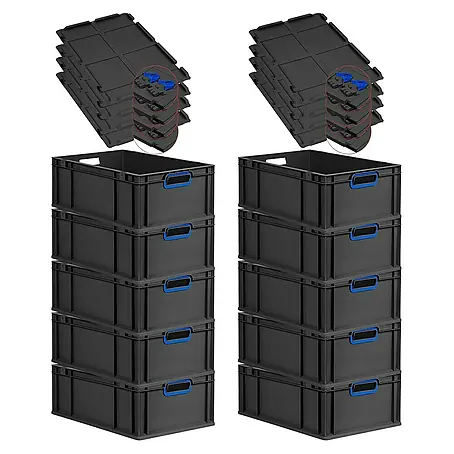 Proregal  Euroboxen-Set 10x Eurobox NextGen Color mit Scharnierdeckel und Verschlüssen