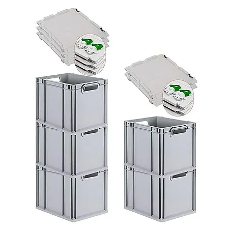 Proregal  Euroboxen-Set 5x Eurobox NextGen Economy mit Scharnierdeckel und grünen Verschlüssen