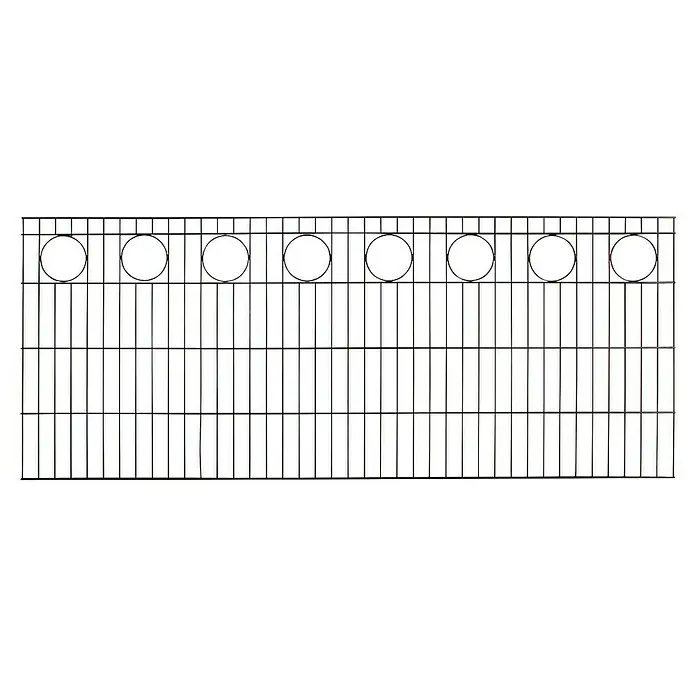 FA-Bausysteme Mattenzaun Schmuckzaun Ring 6/5/6 mm - 200,8 x 100 cm, Anthrazit - Ansicht eines metallischen Abflussgitters mit runden Löchern.