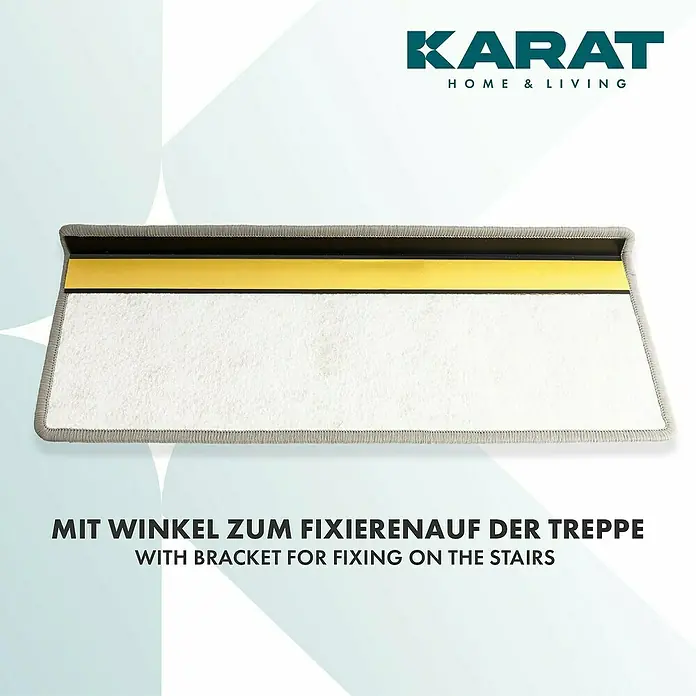Stufenmatte Geneva - 65 x 23,5 cm, Silber, Rechteck - Treppenmatte mit Winkel zur Fixierung. Die graue Matte mit goldener Akzentuierung ist ideal für sichere und stilvolle Treppen.