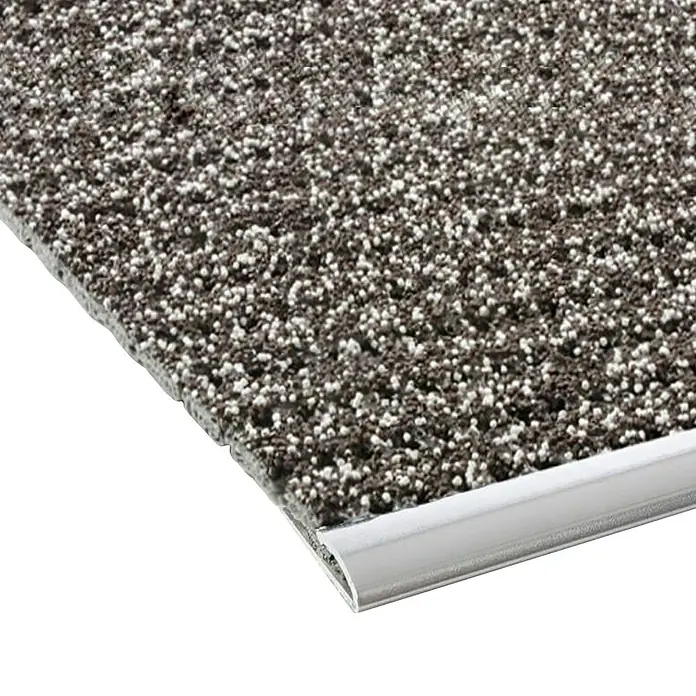 Stufenmatte - 60 x 24 cm, Braun - Nahaufnahme eines Teppichs mit silberner Kante, ideal für stilvolle Bodenabschlüsse.