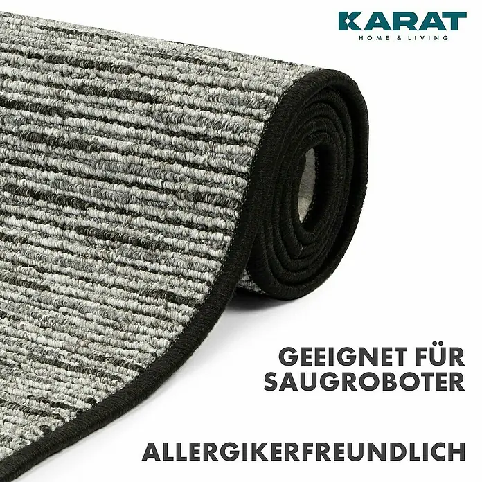 Flachgewebeteppich Geneva - Anthrazit, 200 x 200 cm, 100 % Polypropylen - Grauer Teppich von Karat Home & Living, der sich für Saugroboter eignet und allergikerfreundlich ist.