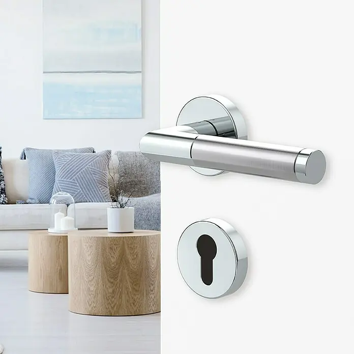 Diamond Doors Creative Drückergarnitur Avantgardo - Edelstahl, Profilzylinder - Hochwertige Türgarnitur in Chromoptik. Das moderne Design mit der runden Rosette und dem schlichten Hebel passt zu jedem Einrichtungsstil.