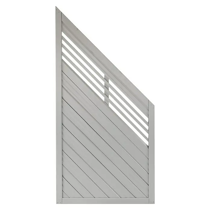 Andrewex Sichtschutzelement Lucca - 90 x 90/180 cm, Holz, Grau - Ein schräges, graues Sichtschutzelement mit horizontalen Lamellen und einem Rahmen. Es bietet Privatsphäre und Schutz vor Wind und Sonne.