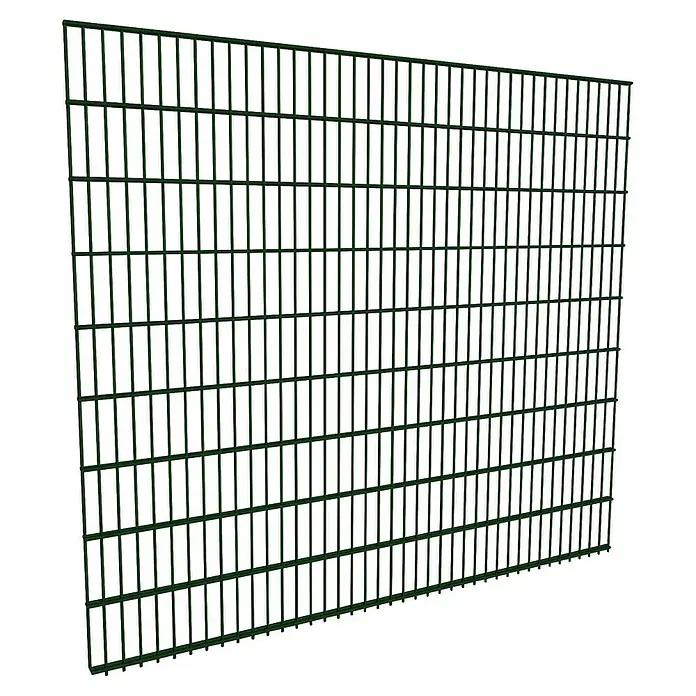 FA-Bausysteme Mattenzaun Basic 6/5/6 mm - 200,8 x 180 cm, Moosgrün - Ansicht eines grünen Doppelstabmattenzauns. Dieser ist robust, sicher und bietet optimalen Schutz für Ihr Grundstück.