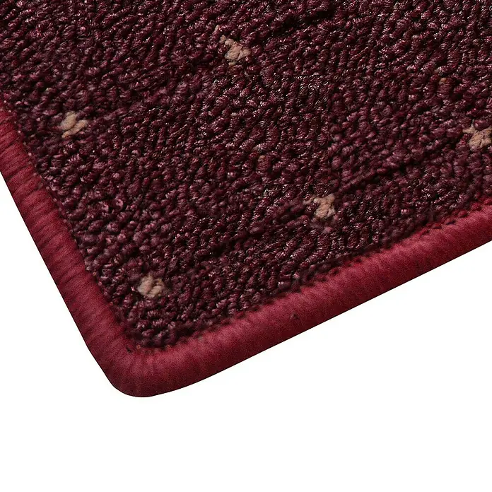 Flachgewebeteppich Rapido - Violett, 200 x 200 cm, 100 % Polypropylen - Detailaufnahme eines dunkelroten Teppichs mit leichtem Muster und abgesetztem Rand. Ein eleganter und hochwertiger Teppich für Ihr Zuhause.