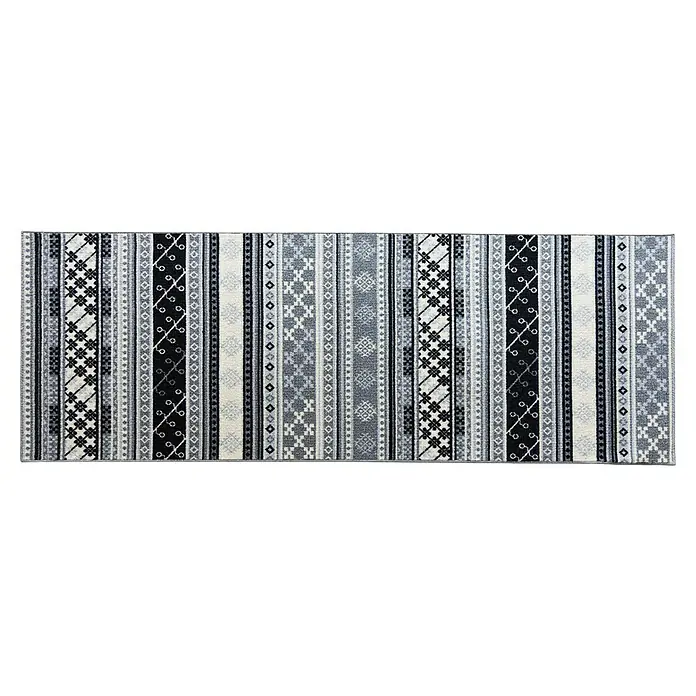 Teppichläufer Mykonos - Grau, 300 x 80 cm, 100 % Polyamid - Teppich mit grafischem Muster in Grau- und Schwarztönen, ideal für moderne Wohnräume. Robuster Läufer für Flur oder Küche.