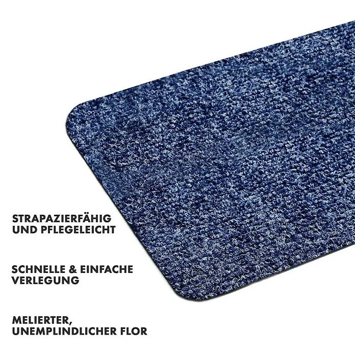 Stufenmatte Leipzig - 60 x 25 cm, 100 % Polypropylen, Blau - Robuster, pflegeleichter und melierter Bodenteppich in blau mit schneller und einfacher Verlegung.