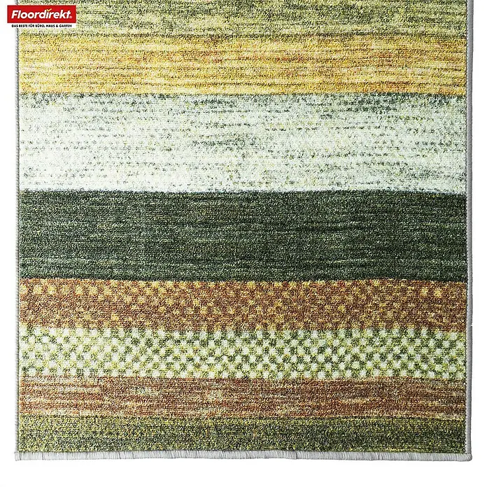 Teppichläufer Naxos - Beige/Rot, 400 x 80 cm, 100 % Polyamid - Bunter Teppich mit Streifenmuster von Floordirekt. Das Muster besteht aus verschiedenen Farben und Texturen.