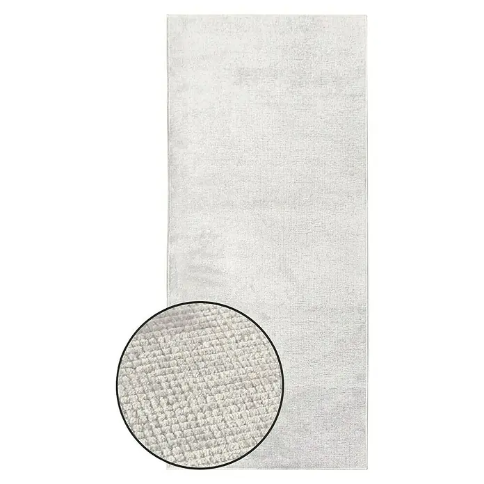 Teppichläufer Azade - Elfenbein, 250 x 80 cm, 65 % Baumwolle, 35 % Polyester - Detailaufnahme eines grauen Läufers mit gewebter Textur, ideal für Flur oder Eingangsbereich.