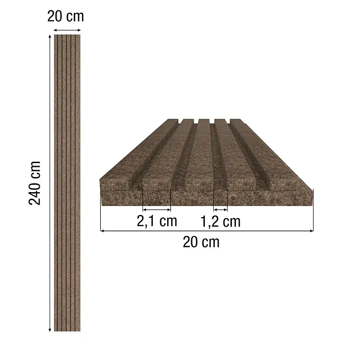 Lautloz Akustikpaneel Coverz - Coffee, 20 x 240 cm, Textil - Akustikplatte aus Holz mit den Maßen 240 cm x 20 cm, ideal zur Schallabsorption und Verbesserung der Raumakustik.