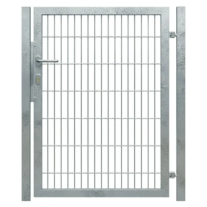 FA-Bausysteme Zauntor Vollrahmen - 1,2 x 2 m, Silber, Stahl, 1-Flügel - Metalltür mit Gitterstäben, ideal für den Innen- und Außenbereich. Robuste Konstruktion für erhöhte Sicherheit und Schutz.