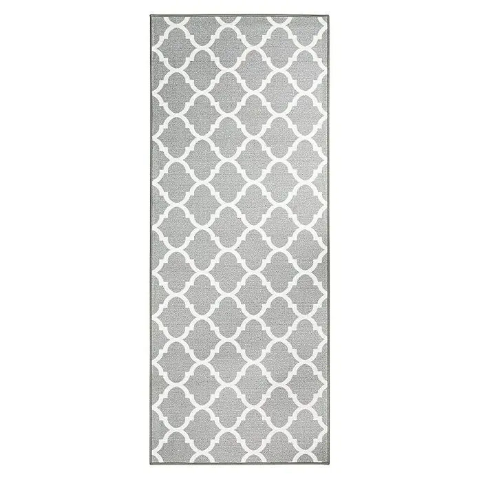 Teppichläufer Navan - Grau, 100 x 80 cm, 100 % Polyamid - Moderner grauer Teppich mit weißem marokkanischem Muster. Der Teppich ist ideal für jeden Raum, der einen Hauch von Eleganz benötigt.