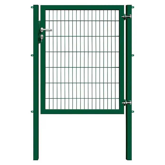 FA-Bausysteme Zauntor Industrietor - 1,2 x 1,4 m, Stahl, Moosgrün, 1-Flügel, Drahtstärke 8/6/8 mm - Eine grüne Zauntür mit Gittermuster, ideal für den Garten oder den Hof, bietet Sicherheit und eine ansprechende Optik.
