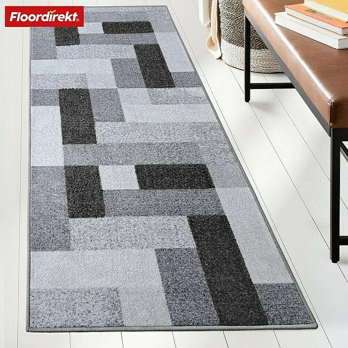 Teppichläufer New York - Anthrazit, 400 x 80 cm, 100 % Polyamid - Moderner grauer Läufer mit geometrischem Muster von "floordirekt" für stilvolle Flure und Wohnräume.