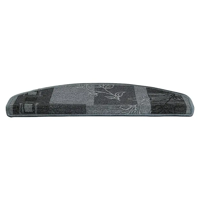 Stufenmatte Akzent - 65 x 23,5 cm, Grau, Halbrund - Stilvolle graue Treppenmatte mit floralem Muster und dekorativer Umrandung, die jedem Treppenhaus einen Hauch von Eleganz verleiht.