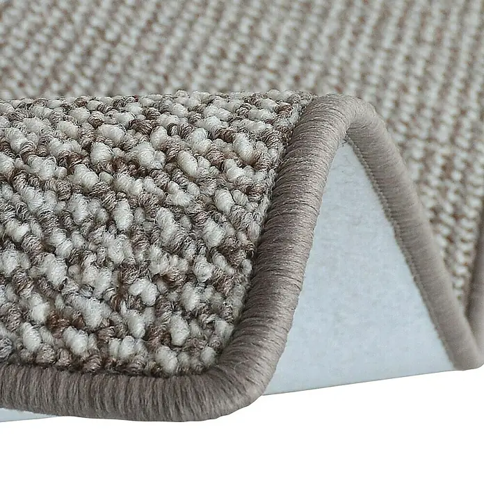 Flachgewebeteppich Carlton - Grau/Beige, 200 x 200 cm, 100 % Polypropylen - Nahaufnahme eines beigen Teppichs mit melierter Textur und sauberer, umrandeter Kante.