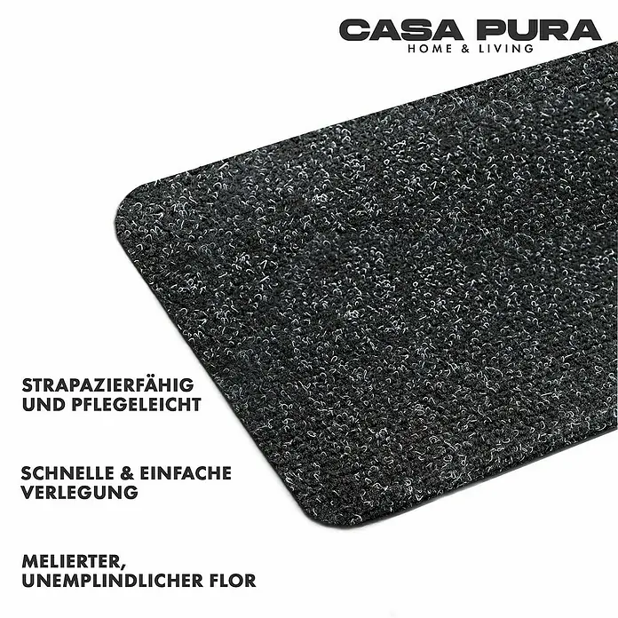 Stufenmatte Leipzig - 60 x 25 cm, 100 % Polypropylen, Anthrazit - Strapazierfähige und pflegeleichte Casa Pura Fußmatte für den Innenbereich. Schnelle & einfache Verlegung.