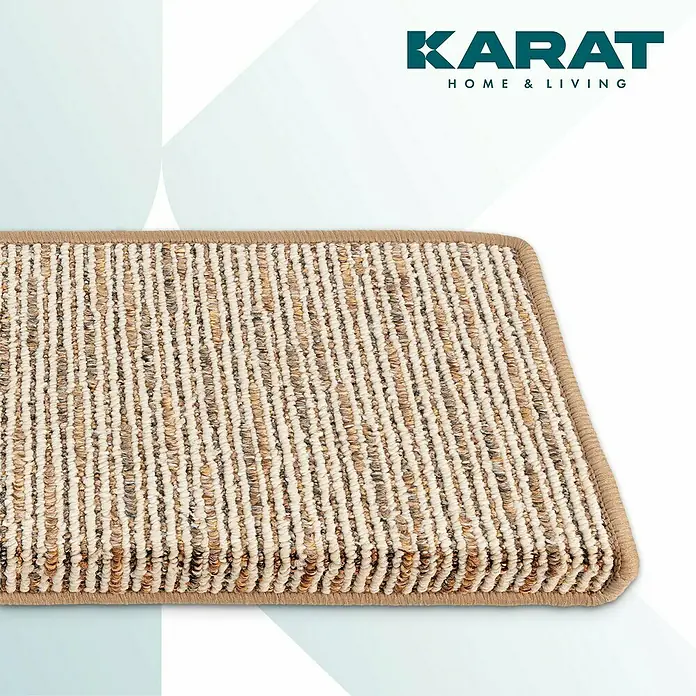 Stufenmatte Geneva - 65 x 23,5 cm, Beige, Rechteck - Detailaufnahme einer rechteckigen Fußmatte mit braunem Rand und beigefarbenem Gewebe.