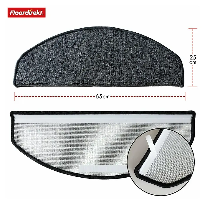 Stufenmatte London - 65 x 25 cm, Anthrazit, Halbrund - Bild einer schwarzen Treppenmatte mit den Maßen 65cm Länge und 25cm Breite.