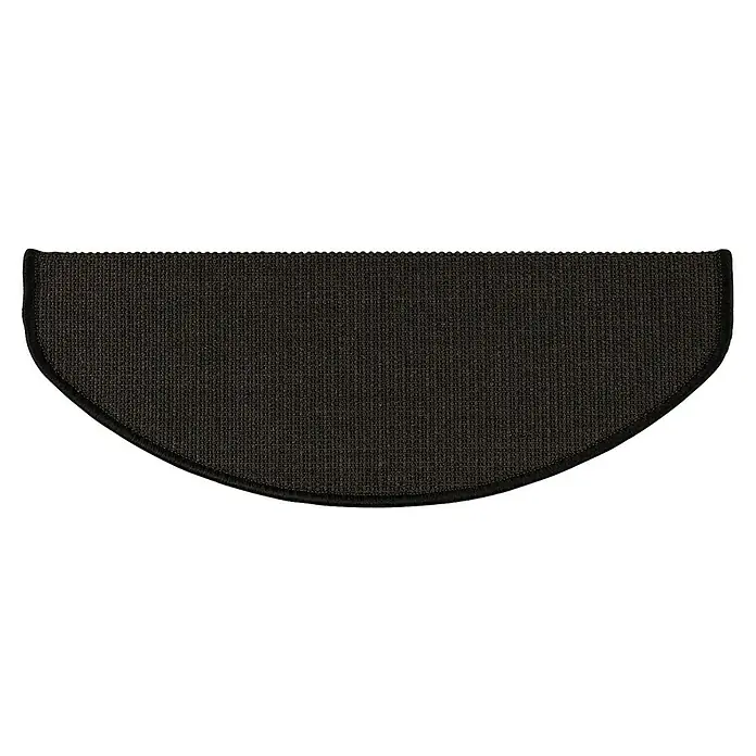 Stufenmatte Sisal - 65 x 23,5 cm, Schwarz, Halbrund - Halbkreisförmige, braune Teppichstufe mit dunkler Umrandung, ideal für Treppen.