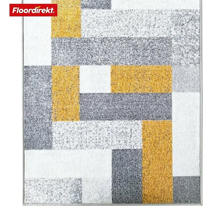 Teppichläufer New York - Gelb, 250 x 80 cm, 100 % Polyamid - Moderner Teppich mit geometrischem Muster in Grau, Weiß und Gelb. Die perfekte Ergänzung für Ihr Wohnzimmer oder Schlafzimmer.