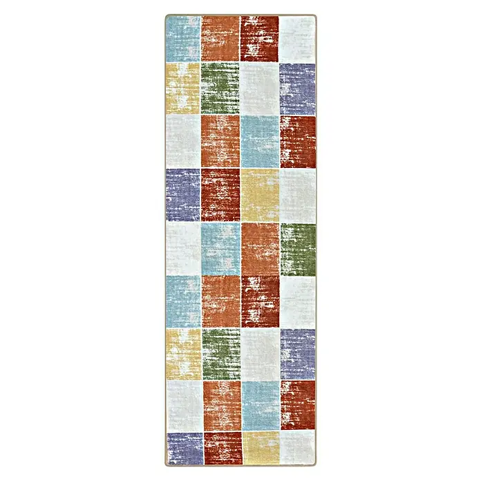 Teppichläufer Capera - Bunt, 100 x 80 cm, 100 % Polyamid - Patchwork-Teppich mit verschiedenen Farben wie Weiß, Blau, Grün, Rot und Gelb für einen modernen Look.