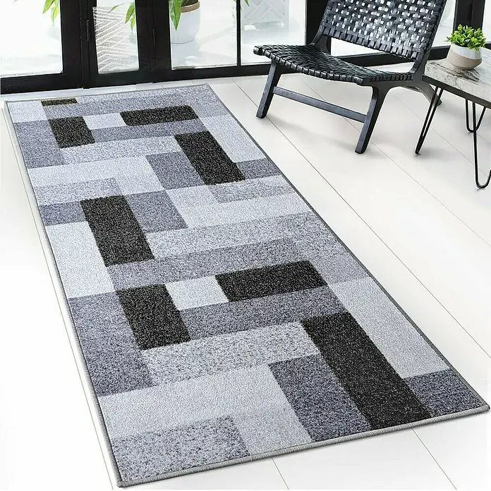 Teppichläufer New York - Anthrazit, 400 x 80 cm, 100 % Polyamid - Grauer Teppich mit geometrischen Mustern, der einem Raum Struktur verleiht. Das Design bietet moderne Akzente für Ihr Zuhause.