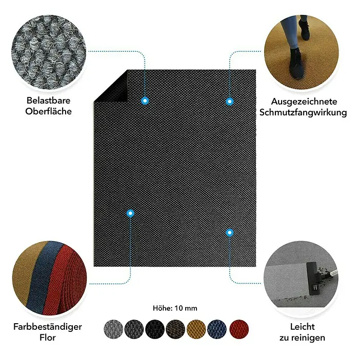 Schmutzfangmatte Hong Kong - Schwarz, 1.100 x 200 cm, 100 % Polypropylen - Schwarze Fußmatte mit Produktmerkmalen, wie robuste Oberfläche, Schmutzfangwirkung, farbbeständiger Flor und einfache Reinigung.