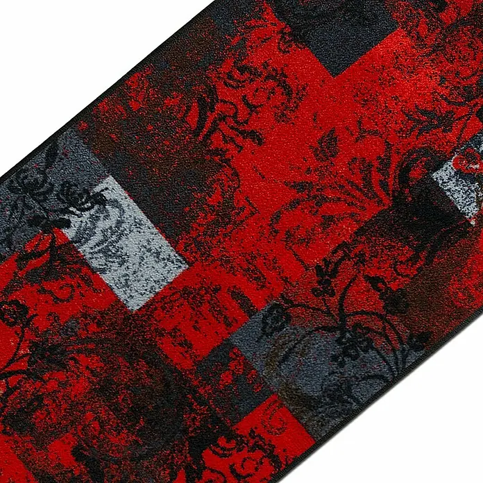 Teppichläufer Maraba - Rot, 200 x 80 cm, 100 % Polyamid - Moderner Teppich mit abstraktem Muster in Rot-, Grau- und Schwarztönen, ideal für Wohnzimmer oder Flur.