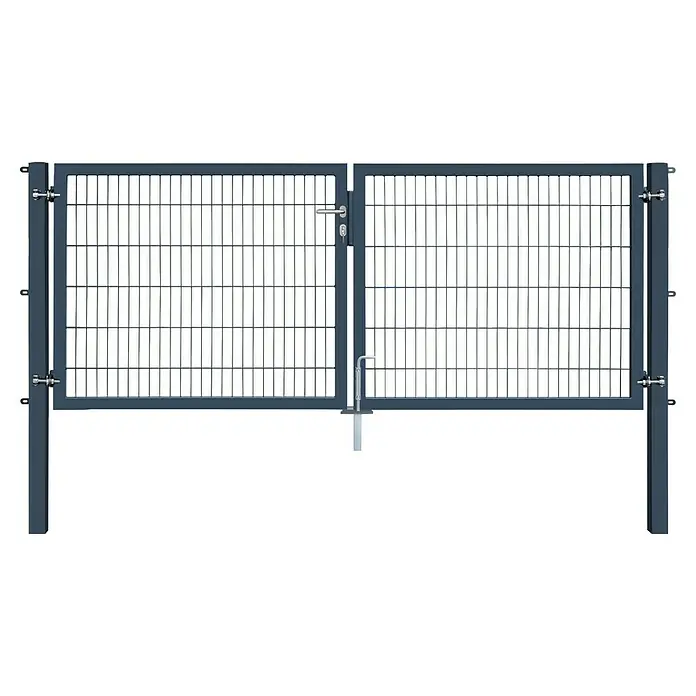 FA-Bausysteme Zauntor Industrietor - 3 x 1,2 m, Stahl, Anthrazit, 2-Flügel, Drahtstärke 8/6/8 mm - Doppelflügeltor mit Drahtgitterfüllung in Anthrazit. Das Gartentor besteht aus zwei Flügeln mit Griff und Schloss. Ideal für den Garteneingang.