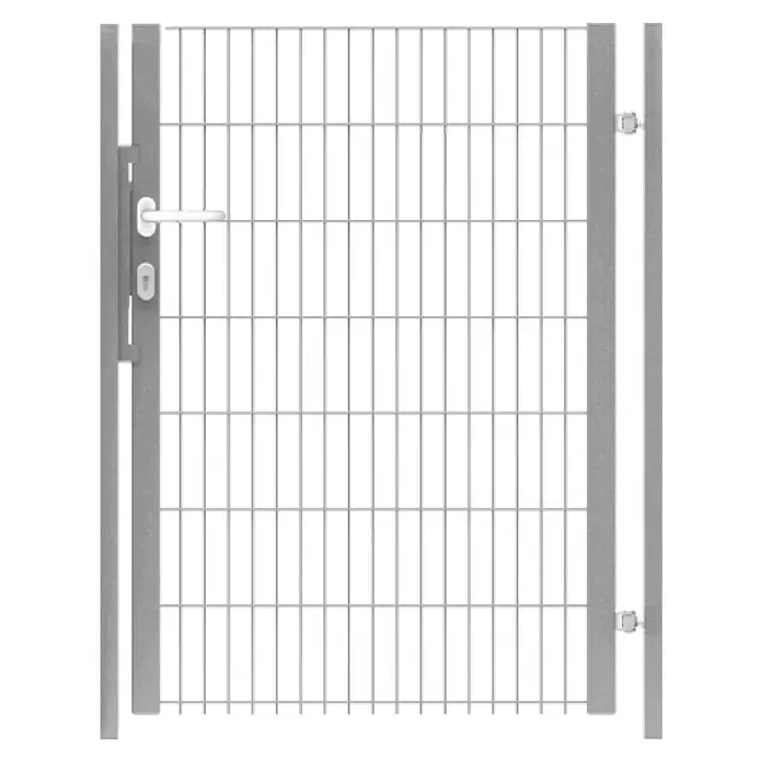 FA-Bausysteme Zauntor Halbrahmen - 1,32 x 2 m, Stahl, Silber, 1-Flügel - Metallzauntor mit Griff und Schloss. Das Tor ist aus Metall gefertigt und hat ein Gittermuster. Ideal für den sicheren Zugang.