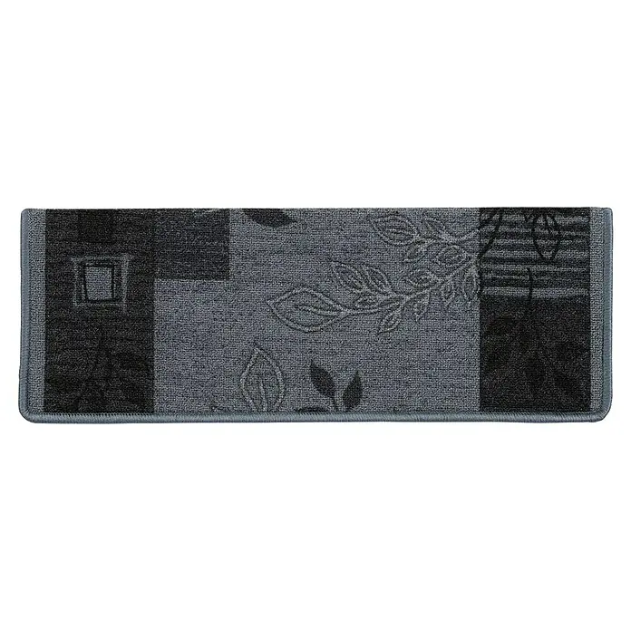 Stufenmatte Akzent - 65 x 23,5 cm, Grau, Rechteck - Graue Fußmatte mit geometrischen und floralen Mustern, ideal für den Eingangsbereich oder das Badezimmer, robust und stilvoll.