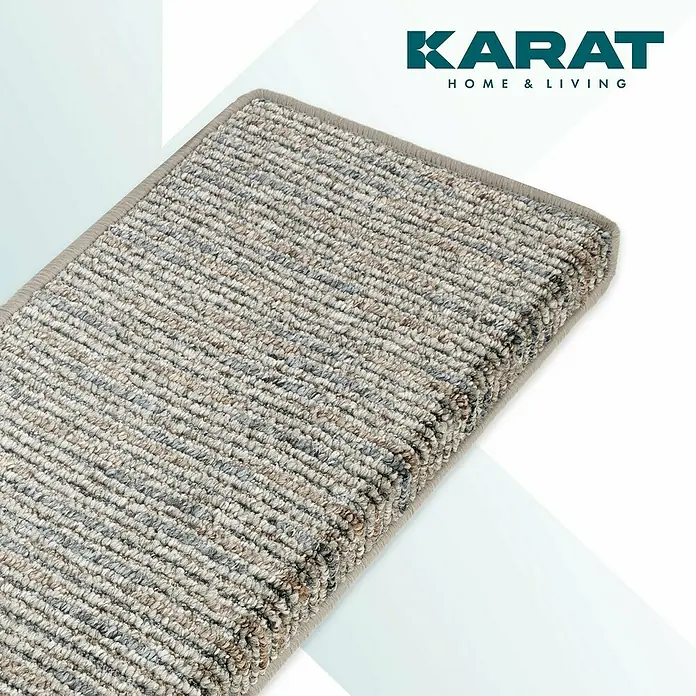 Stufenmatte Geneva - 65 x 23,5 cm, Silber, Rechteck - Nahaufnahme eines Teppichläufers aus der Karat Home & Living Kollektion mit melierter Textur und dezenter Bordüre.