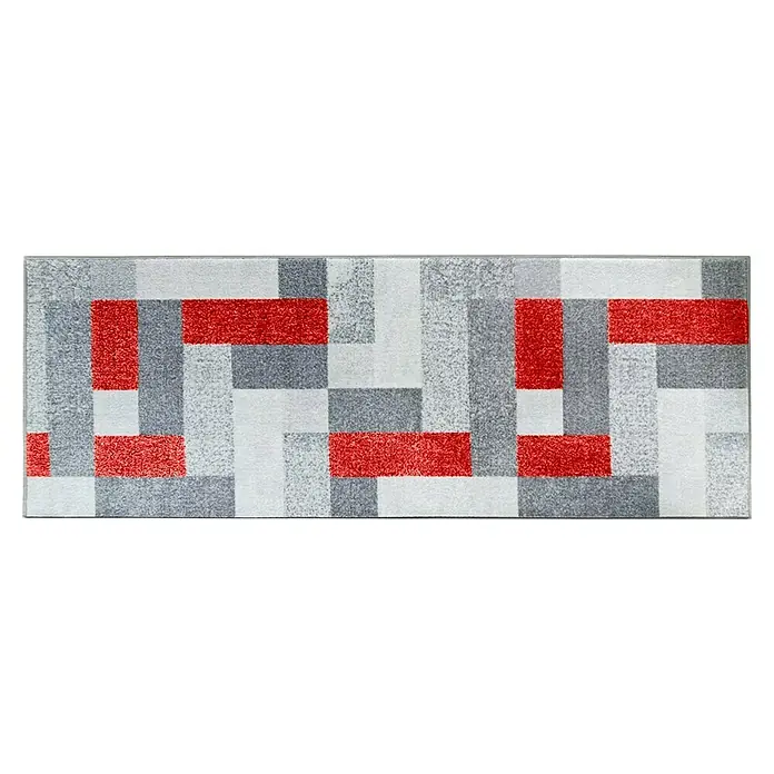 Teppichläufer New York - Rot, 250 x 80 cm, 100 % Polyamid - Moderner Teppich mit geometrischem Muster in Grau, Weiß und Rot. Ein stilvolles Wohnaccessoire für jeden Raum.