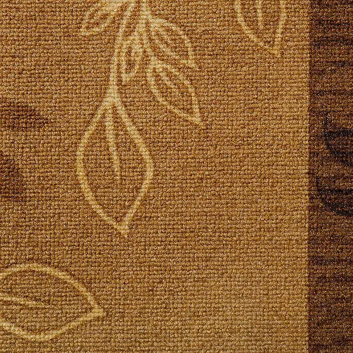 Teppichläufer Akzent - Beige, 150 x 67 cm, 100 % Polyamid - Nahaufnahme eines Teppichs mit dezentem Blattmuster in warmen, erdigen Farbtönen.