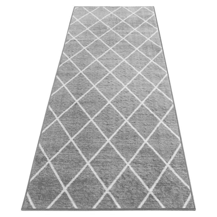 Teppichläufer Cosenza - Grau, 200 x 80 cm, 100 % Polyamid - Grauer Teppich mit Rautenmuster. Ein stilvoller Teppich mit einem eleganten Rautenmuster, ideal für moderne Wohnräume und zur Akzentuierung des Bodens.