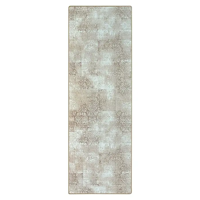 Teppichläufer Davoli - Beige, 400 x 80 cm, 100 % Polyamid - Ein beigefarbener Teppich mit einem Vintage-inspirierten Muster. Der Teppich hat ein subtiles und elegantes Design.
