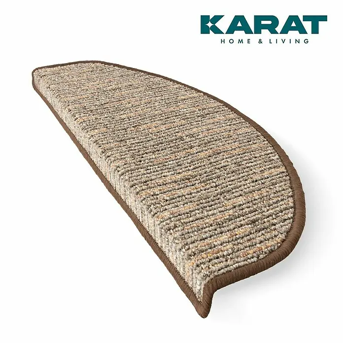 Stufenmatte Geneva - 65 x 23,5 cm, Braun, Halbrund - Stilvolle, halbrunde Treppenmatte von Karat Home & Living in Beige-Braun mit hochwertiger Verarbeitung.